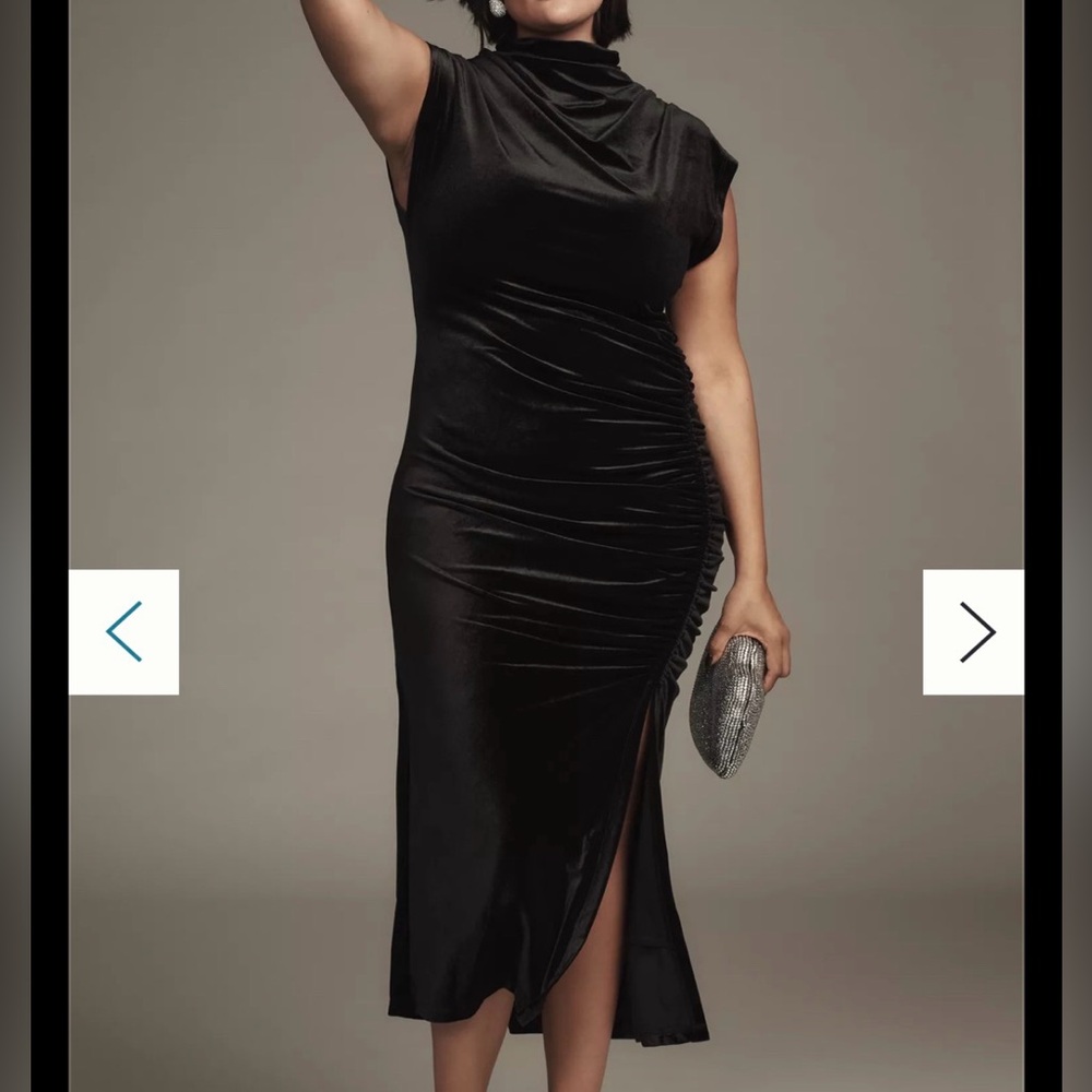 Anthropologie Velvet Black Cowl-Neck Dress